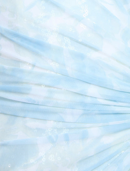 BCBGMAXAZRIA Mesh & Sequin Gown Sky Floral Print