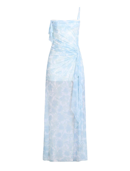 BCBGMAXAZRIA Mesh & Sequin Gown Sky Floral Print