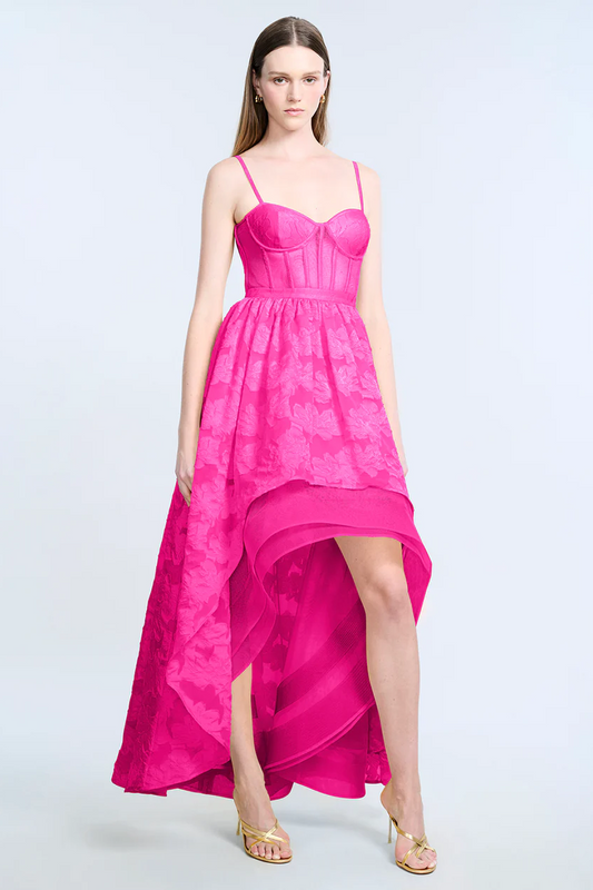 BCBGMAXAZRIA High Low Organza Tulle Gown Electric Orchid