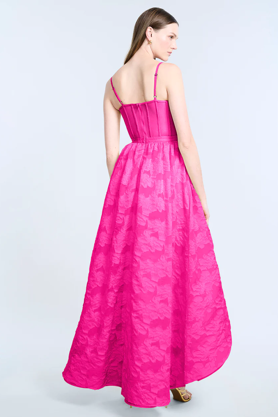 BCBGMAXAZRIA High Low Organza Tulle Gown Electric Orchid
