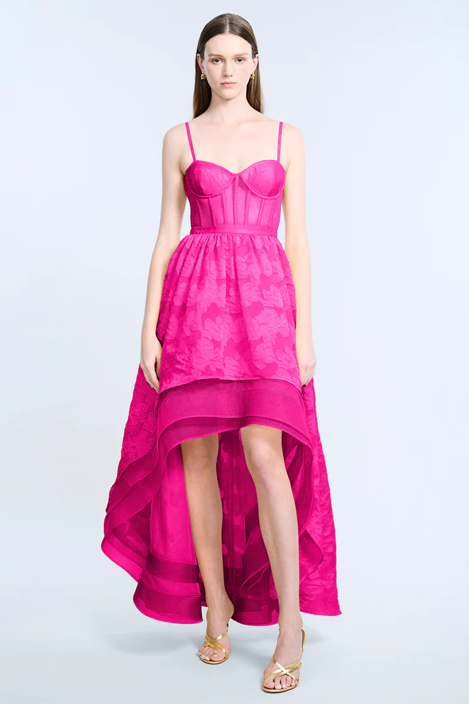 BCBGMAXAZRIA High Low Organza Tulle Gown Electric Orchid