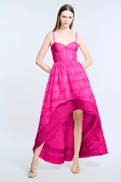 BCBGMAXAZRIA High Low Organza Tulle Gown Electric Orchid