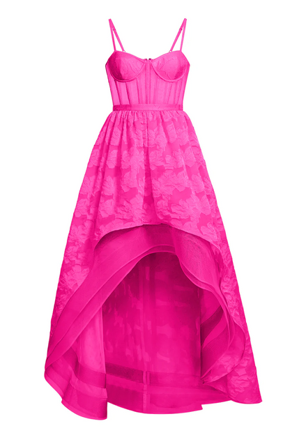 BCBGMAXAZRIA High Low Organza Tulle Gown Electric Orchid