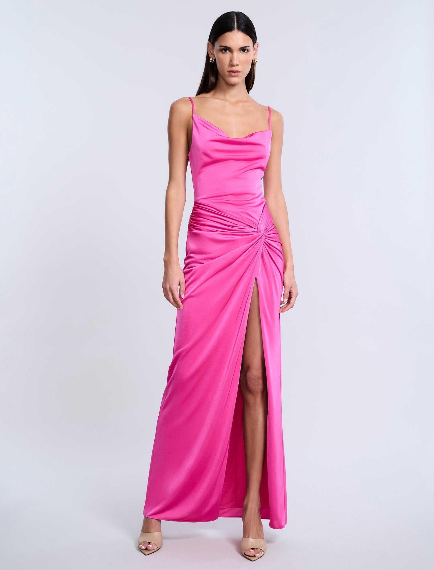 BCBGMAXAZRIA Cowl Draped Gown With Twist Electric Orchid