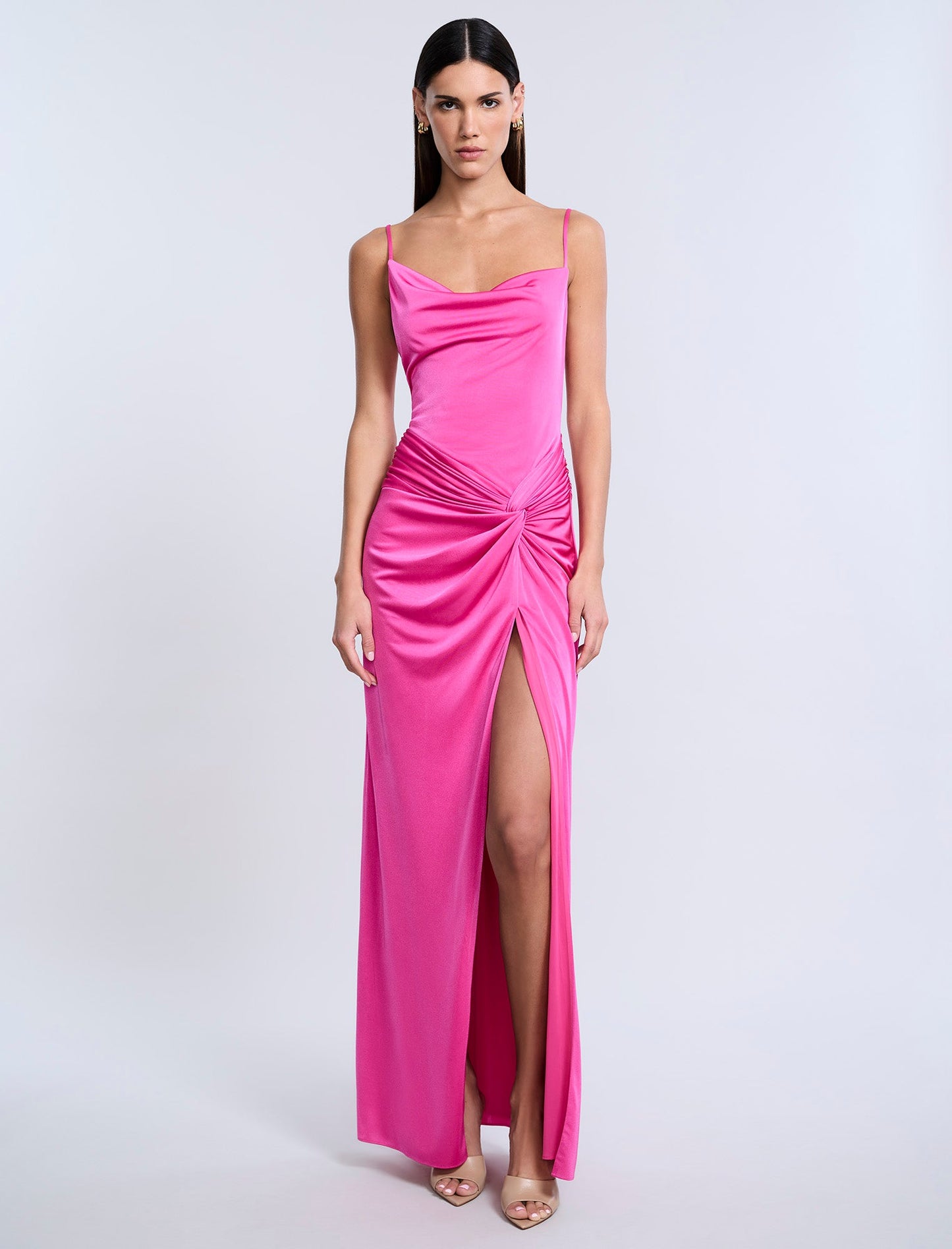 BCBGMAXAZRIA Cowl Draped Gown With Twist Electric Orchid