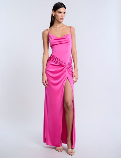 BCBGMAXAZRIA Cowl Draped Gown With Twist Electric Orchid