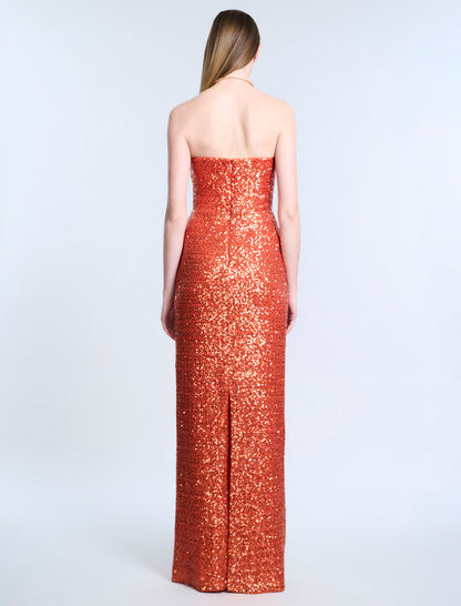 BCBGMAXAZRIA Plunging U Neckline Gown Tangerine