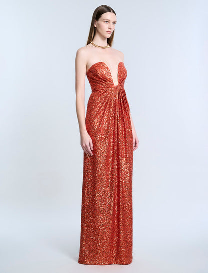 BCBGMAXAZRIA Plunging U Neckline Gown Tangerine