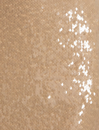 BCBGMAXAZRIA Sequin Cutout Halter Gown Almond