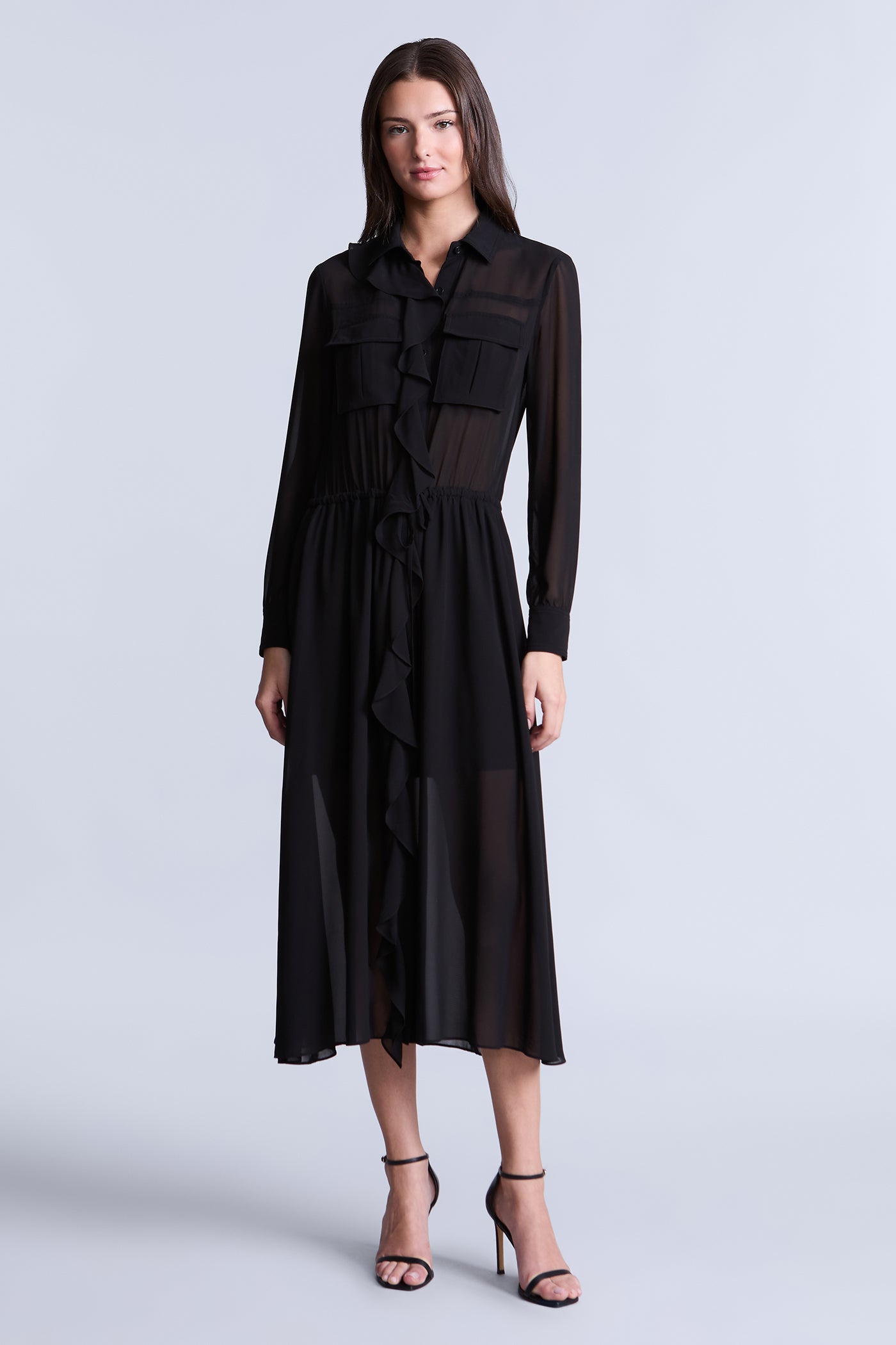 BCBGMAXAZRIA Solid Ruffle Dress Black