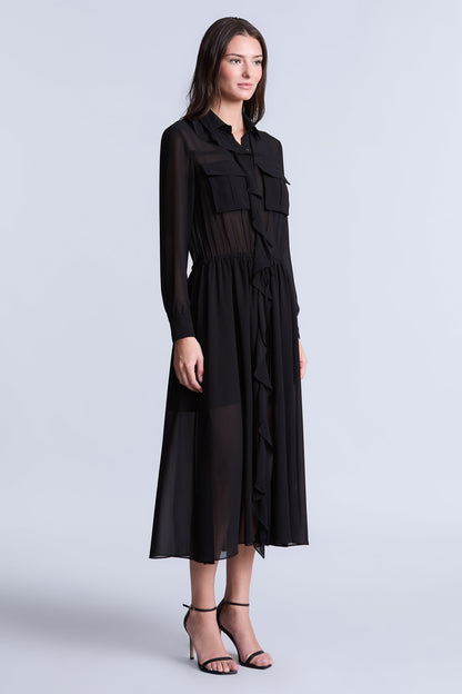 BCBGMAXAZRIA Solid Ruffle Dress Black