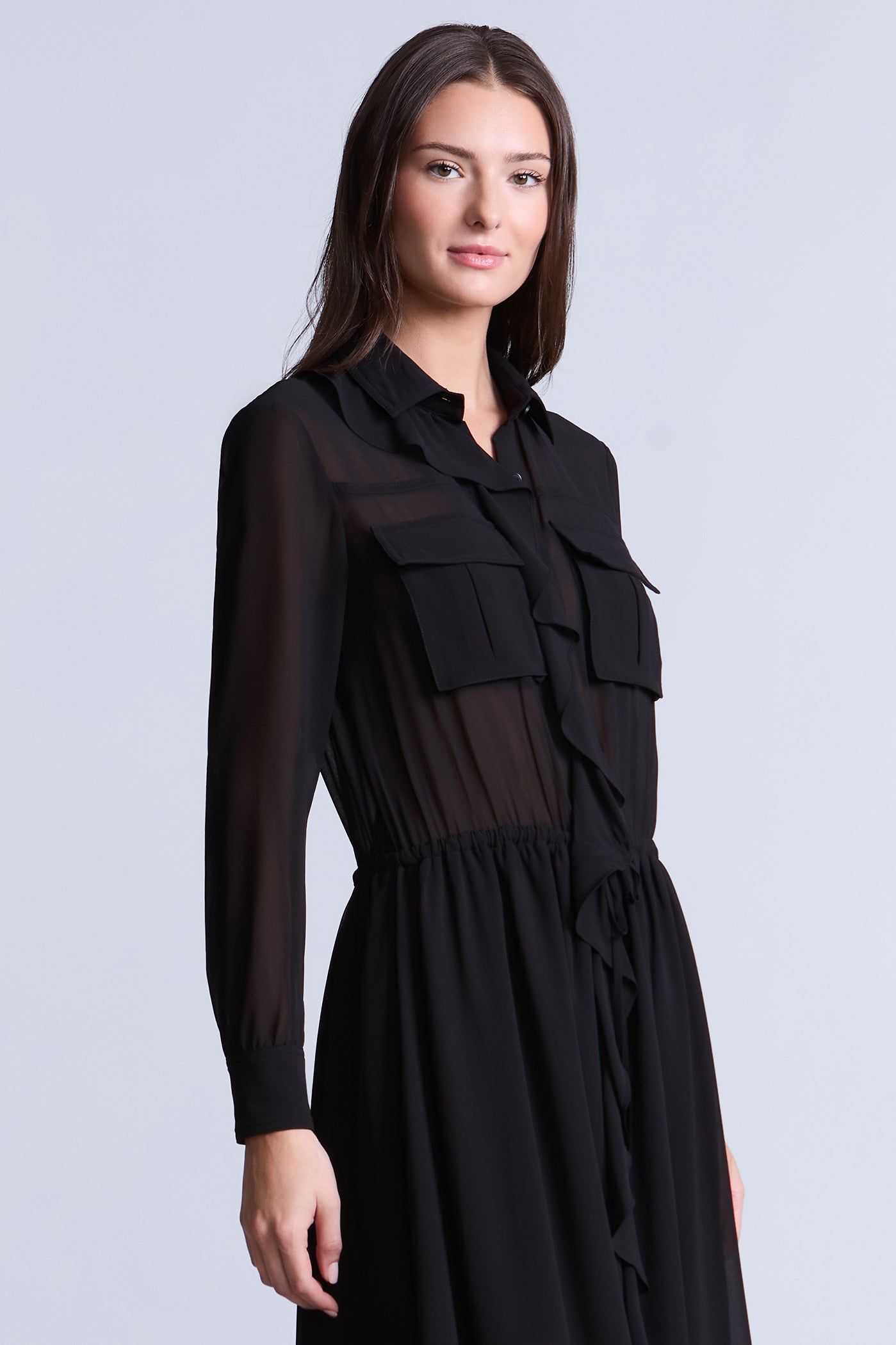 BCBGMAXAZRIA Solid Ruffle Dress Black