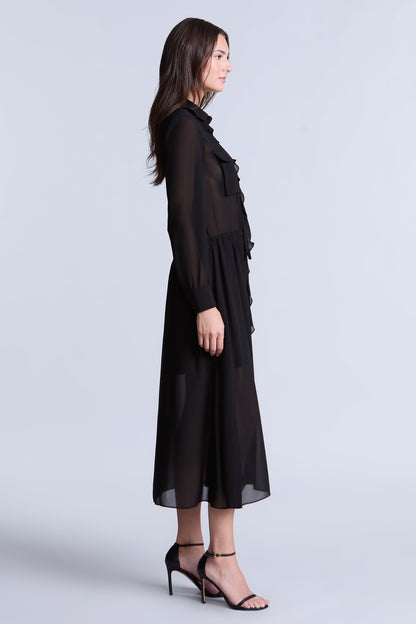 BCBGMAXAZRIA Solid Ruffle Dress Black