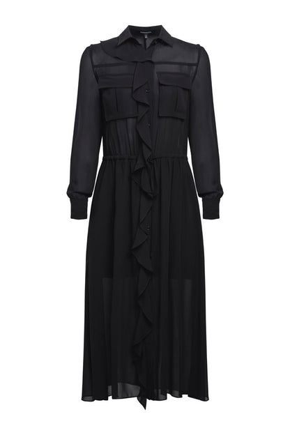 BCBGMAXAZRIA Solid Ruffle Dress Black