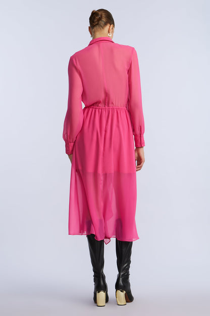 BCBGMAXAZRIA Solid Ruffle Dress Fuchsia Purple