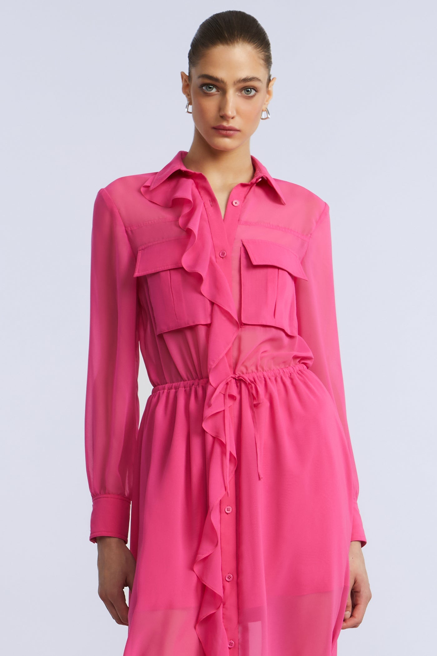 BCBGMAXAZRIA Solid Ruffle Dress Fuchsia Purple