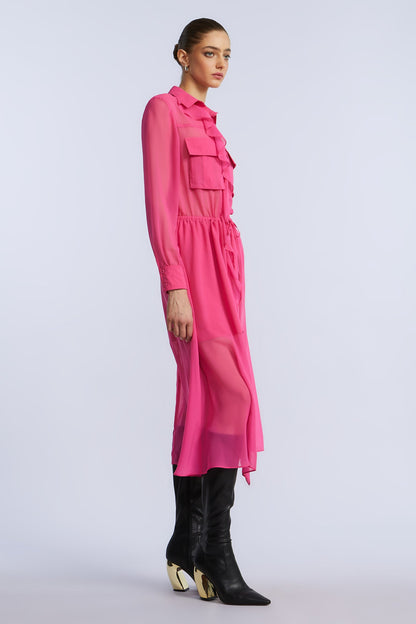 BCBGMAXAZRIA Solid Ruffle Dress Fuchsia Purple