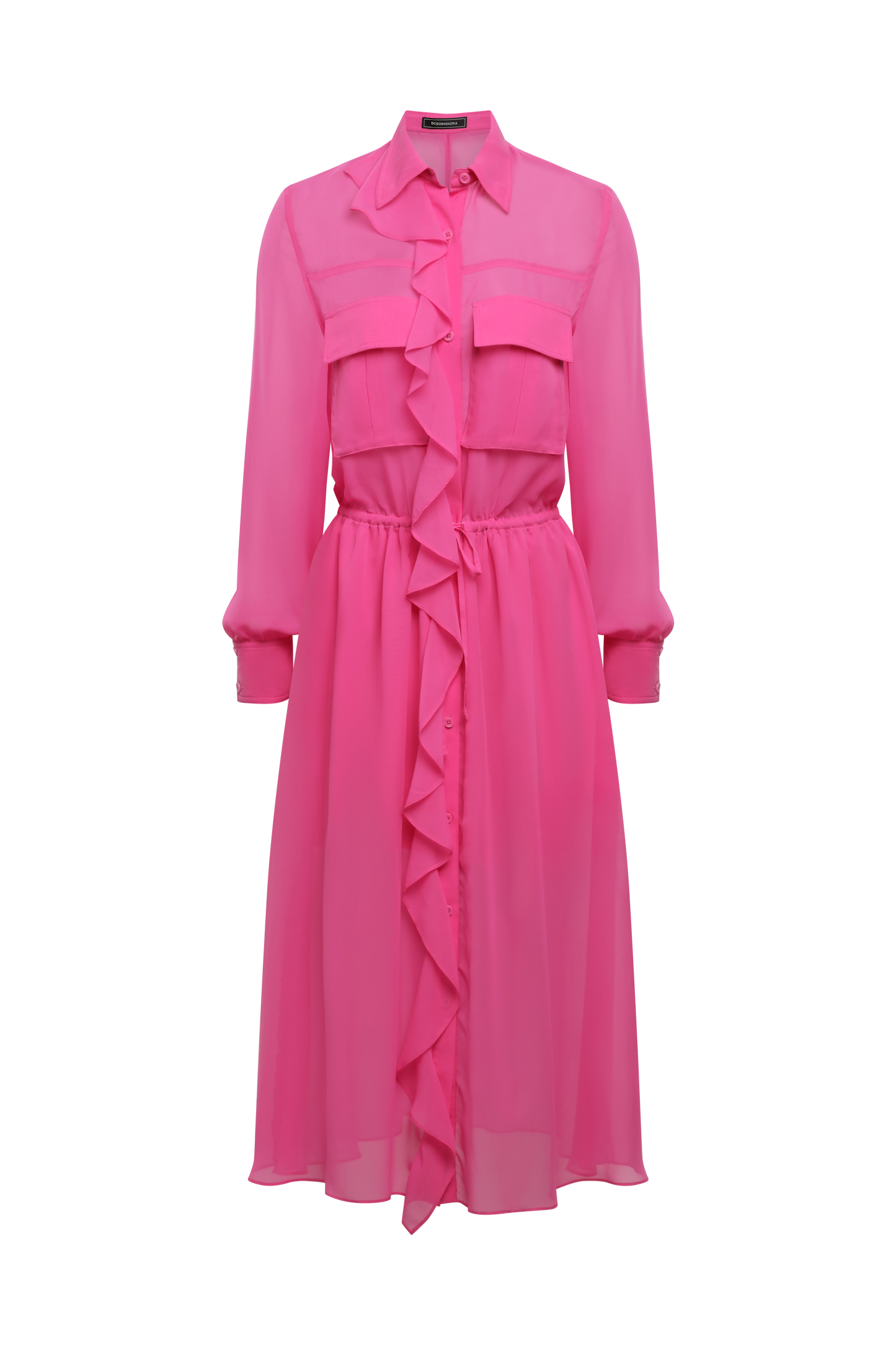 BCBGMAXAZRIA Solid Ruffle Dress Fuchsia Purple