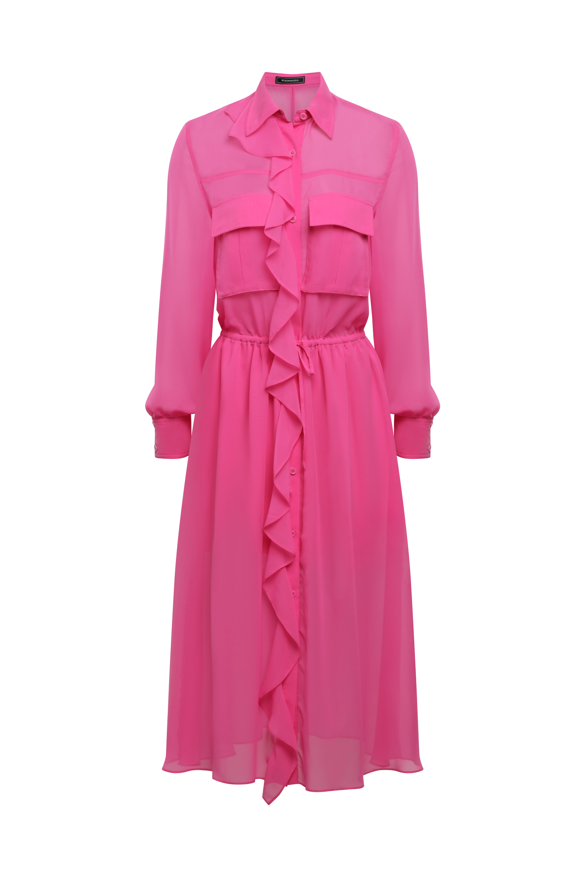 BCBGMAXAZRIA Solid Ruffle Dress Fuchsia Purple