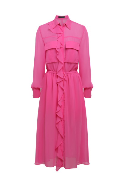 BCBGMAXAZRIA Solid Ruffle Dress Fuchsia Purple