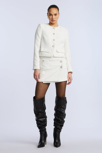BCBGMAXAZRIA Tweed Chasseur Jacket White