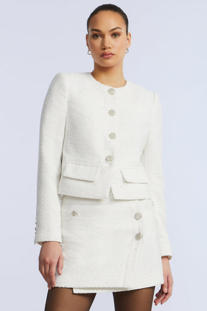 BCBGMAXAZRIA Tweed Chasseur Jacket White