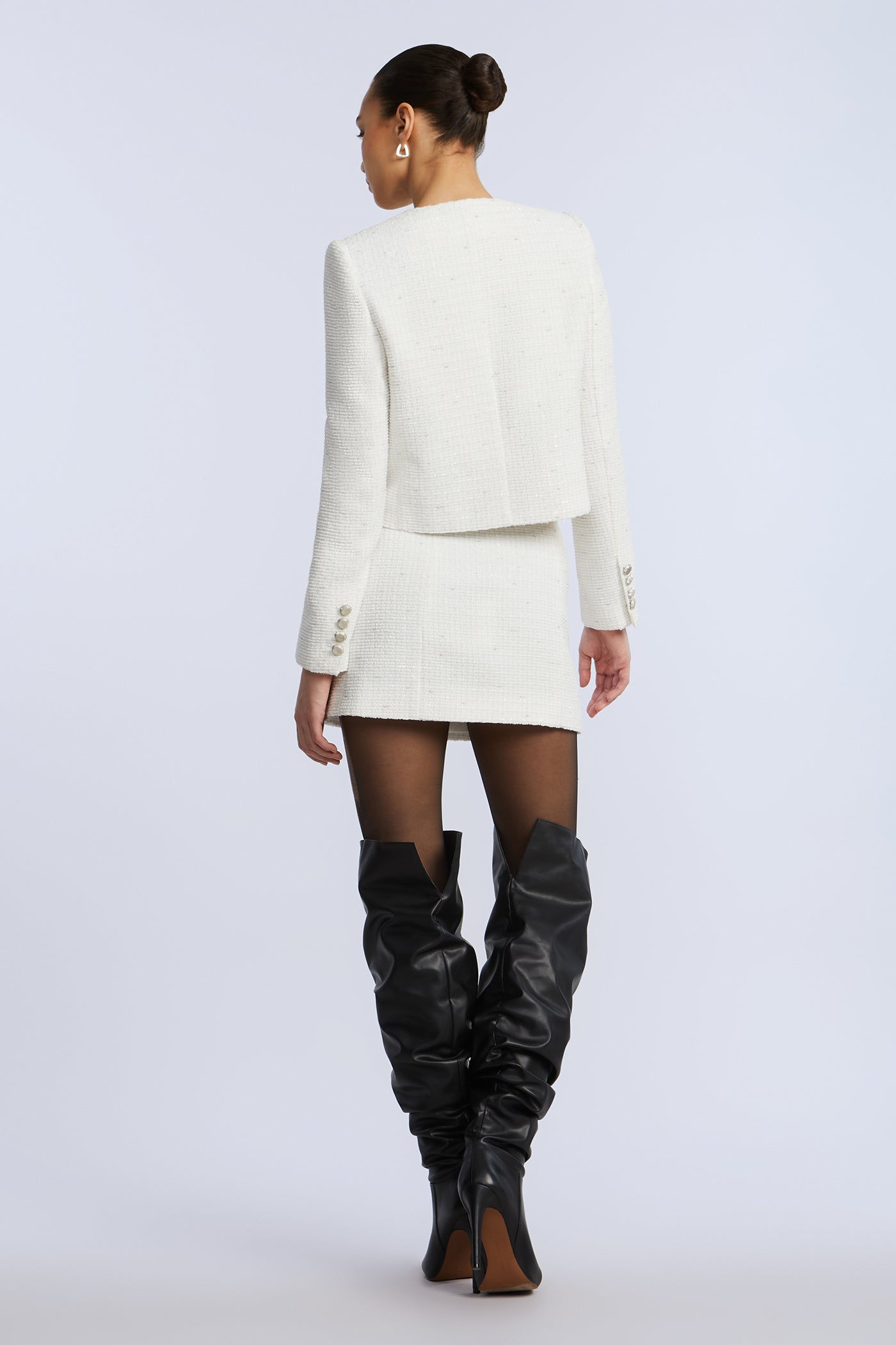 BCBGMAXAZRIA Tweed Chasseur Jacket White