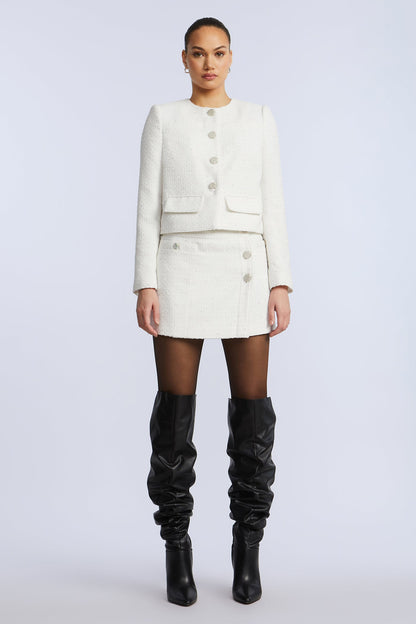 BCBGMAXAZRIA Tweed Chasseur Jacket White