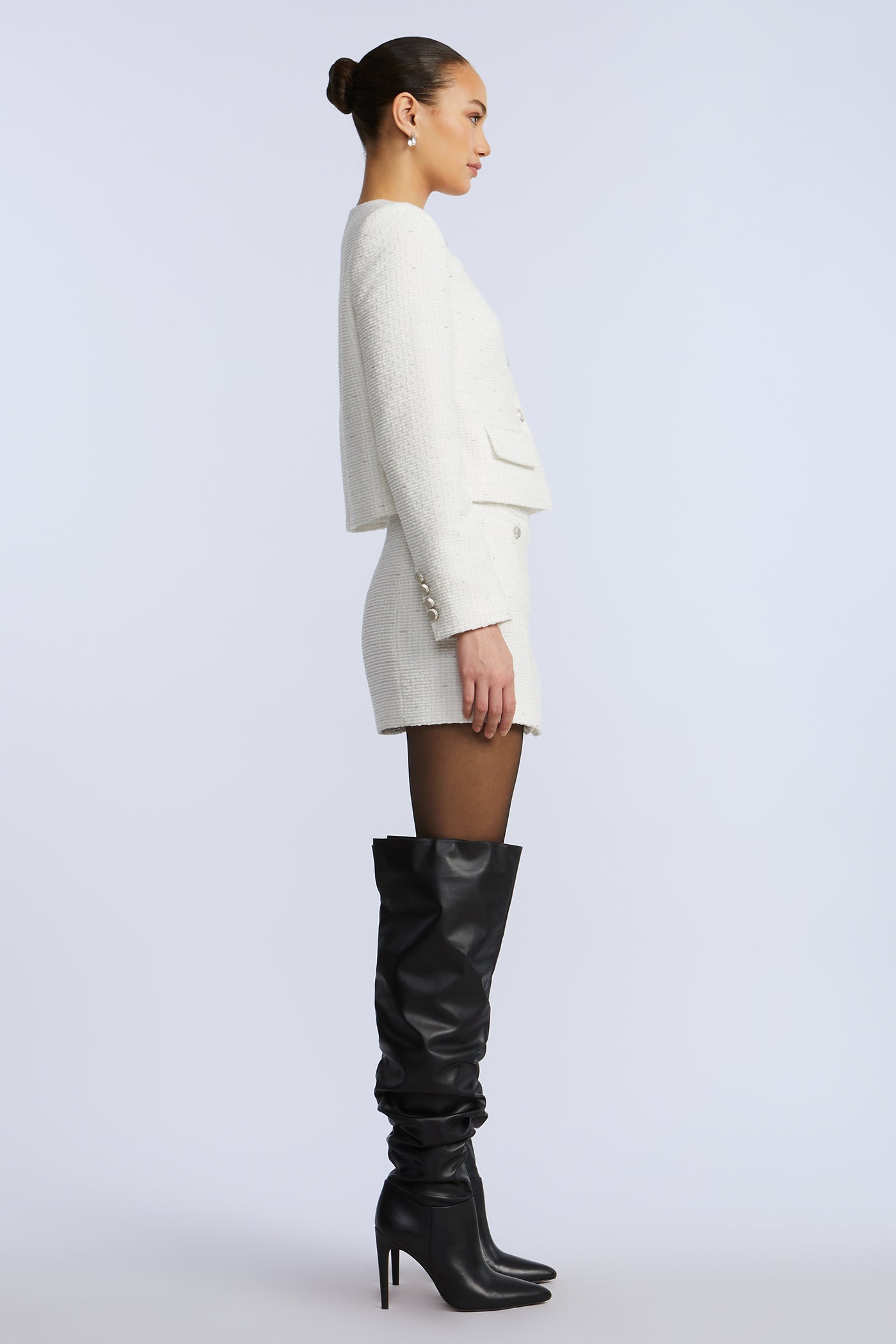 BCBGMAXAZRIA Tweed Chasseur Jacket White