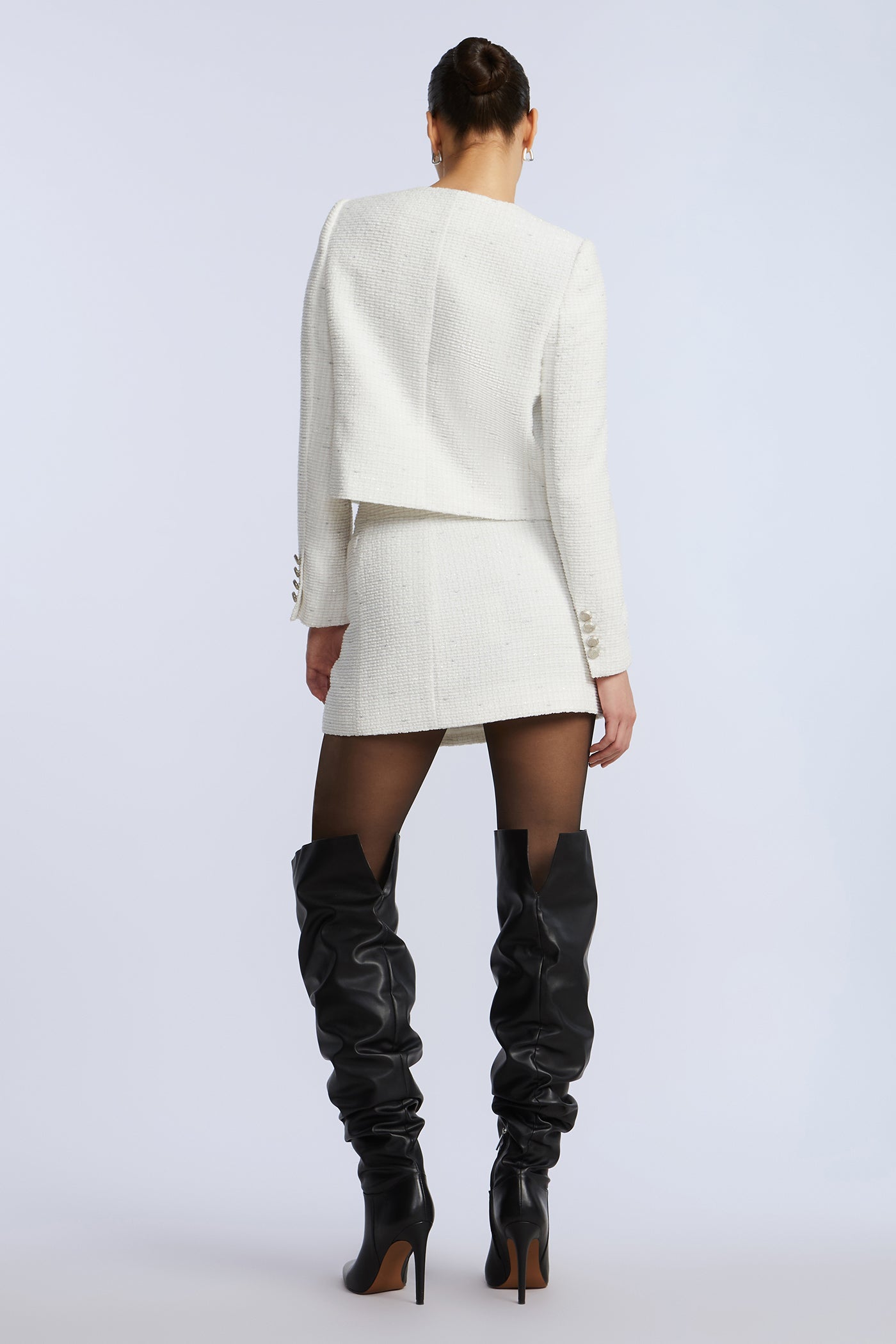 BCBGMAXAZRIA Tweed Chasseur Jacket White