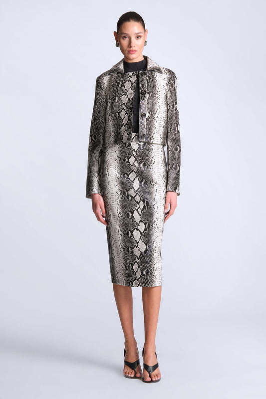 BCBGMAXAZRIA Paloma Printed Jacket Snakeskin Black & White Print