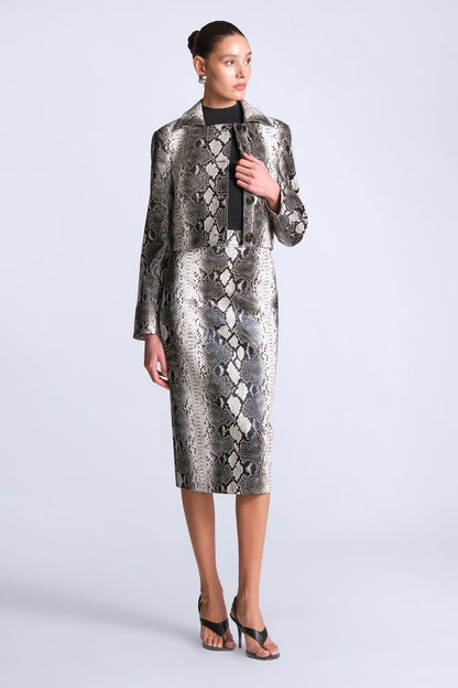 BCBGMAXAZRIA Paloma Printed Jacket Snakeskin Black & White Print