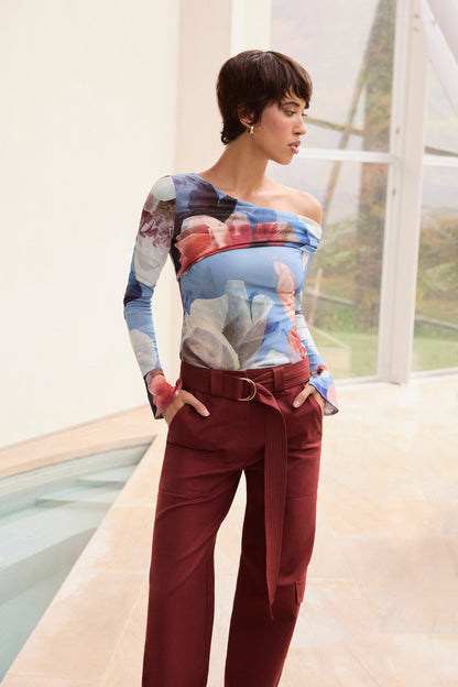 BCBGMAXAZRIA Irma Top Coral Garden Print