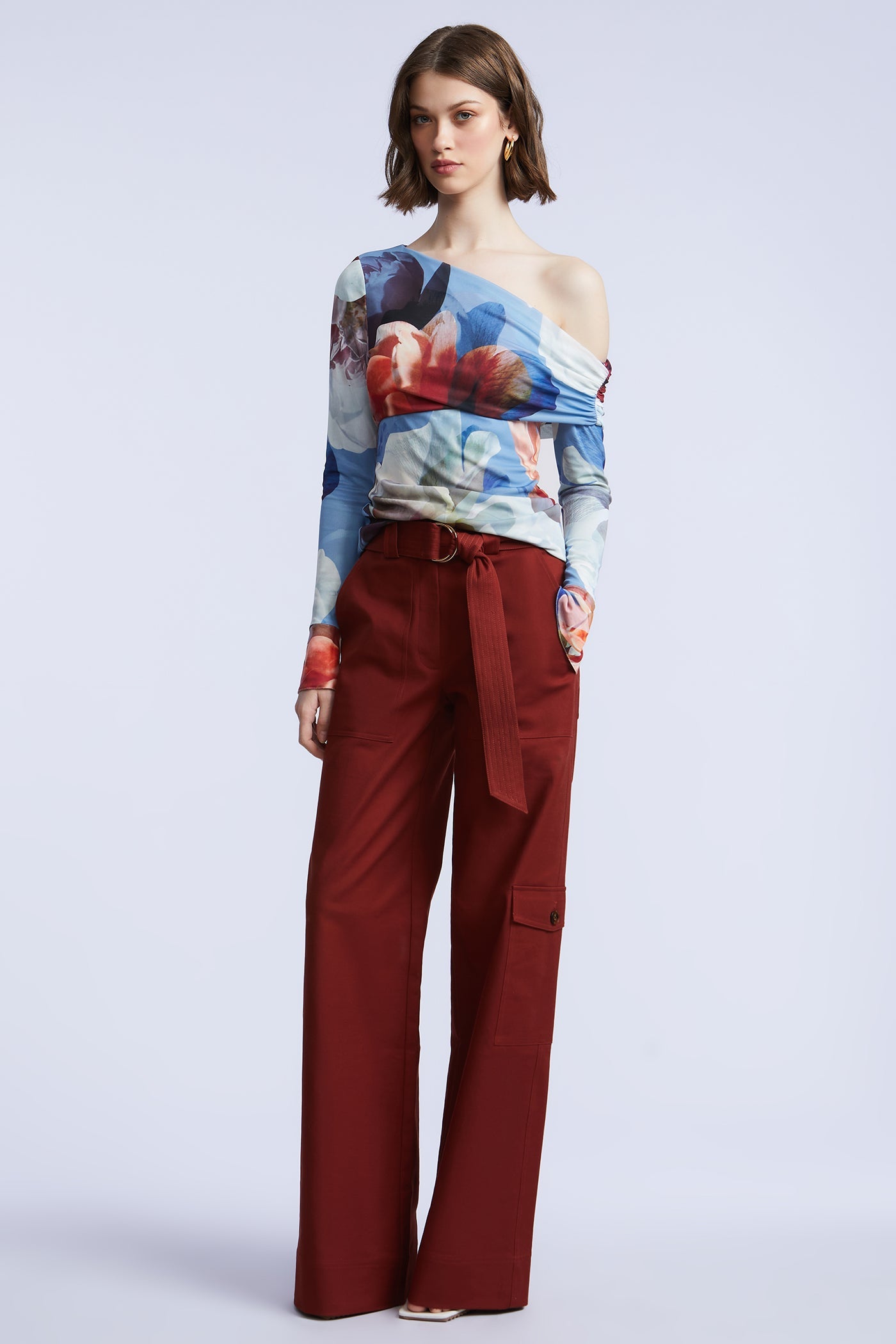 BCBGMAXAZRIA Irma Top Coral Garden Print