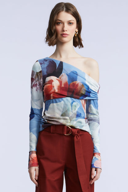 BCBGMAXAZRIA Irma Top Coral Garden Print