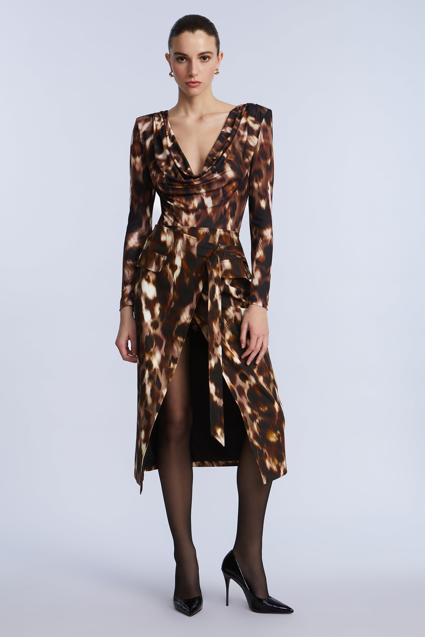 BCBGMAXAZRIA Printed Bodysuit Leopard Desert Palm Print