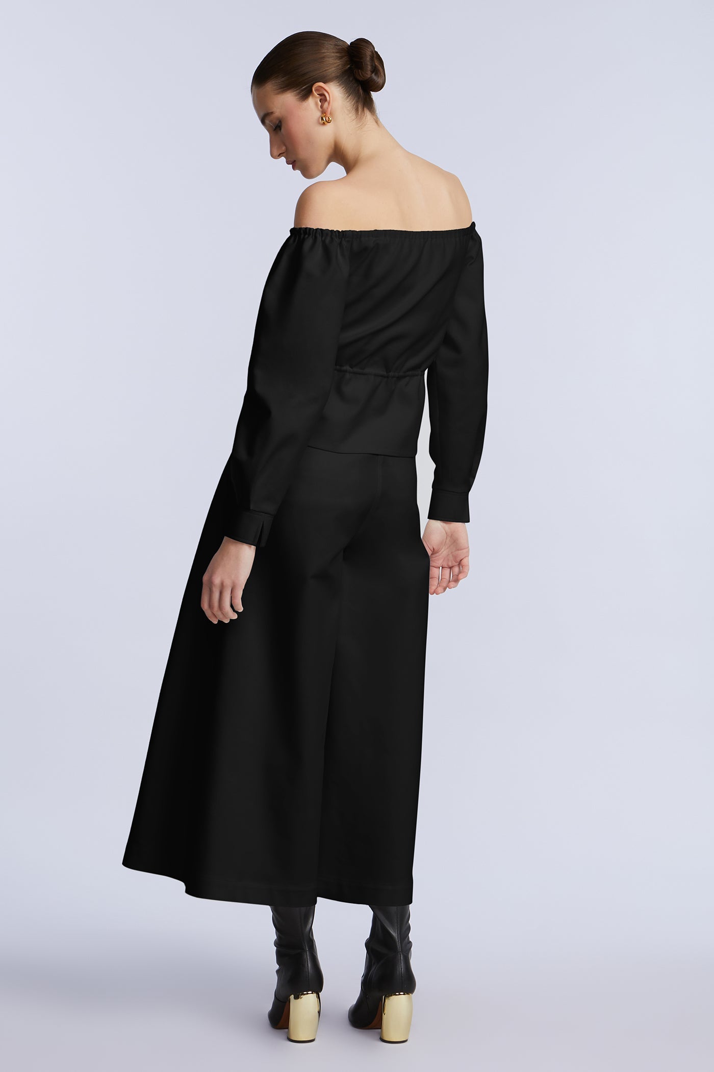 BCBGMAXAZRIA Off Shoulder Drawstring Top Black