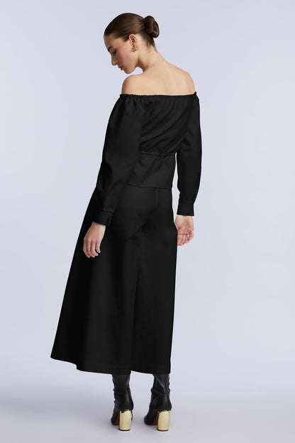 BCBGMAXAZRIA Off Shoulder Drawstring Top Black