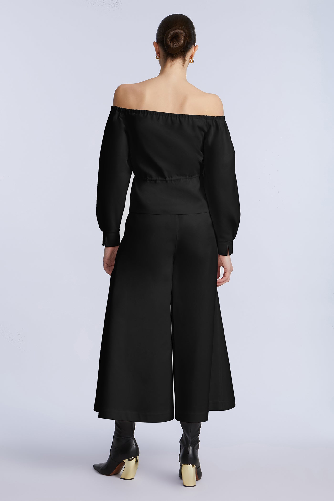 BCBGMAXAZRIA Off Shoulder Drawstring Top Black