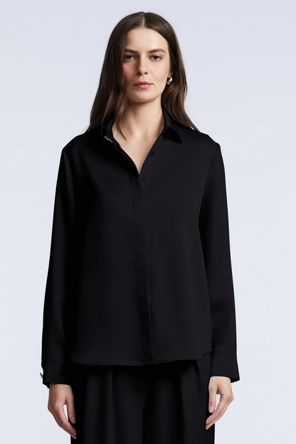 BCBGMAXAZRIA Washed Relaxed Button Down Black