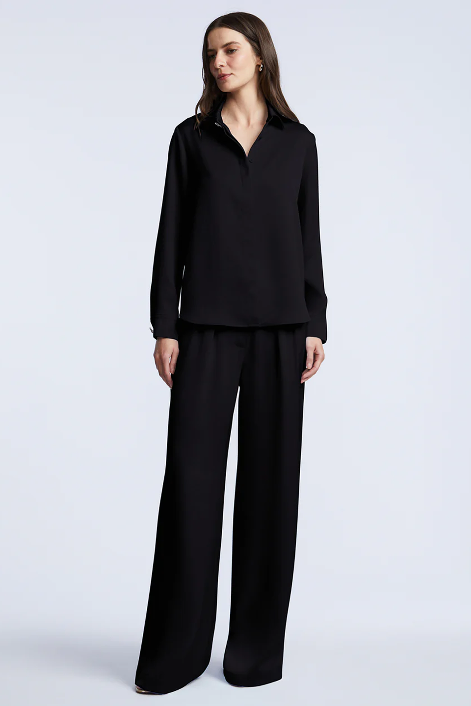 BCBGMAXAZRIA Washed Relaxed Button Down Black