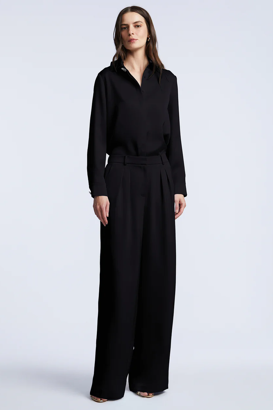 BCBGMAXAZRIA Washed Relaxed Button Down Black