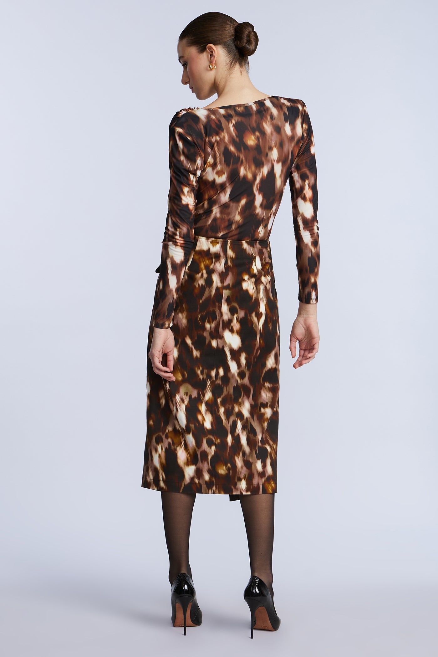 BCBGMAXAZRIA Overlap Midi Skirt Leopard Desert Palm Print