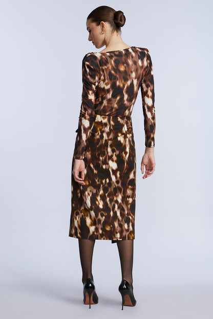 BCBGMAXAZRIA Overlap Midi Skirt Leopard Desert Palm Print
