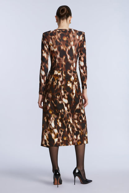 BCBGMAXAZRIA Overlap Midi Skirt Leopard Desert Palm Print