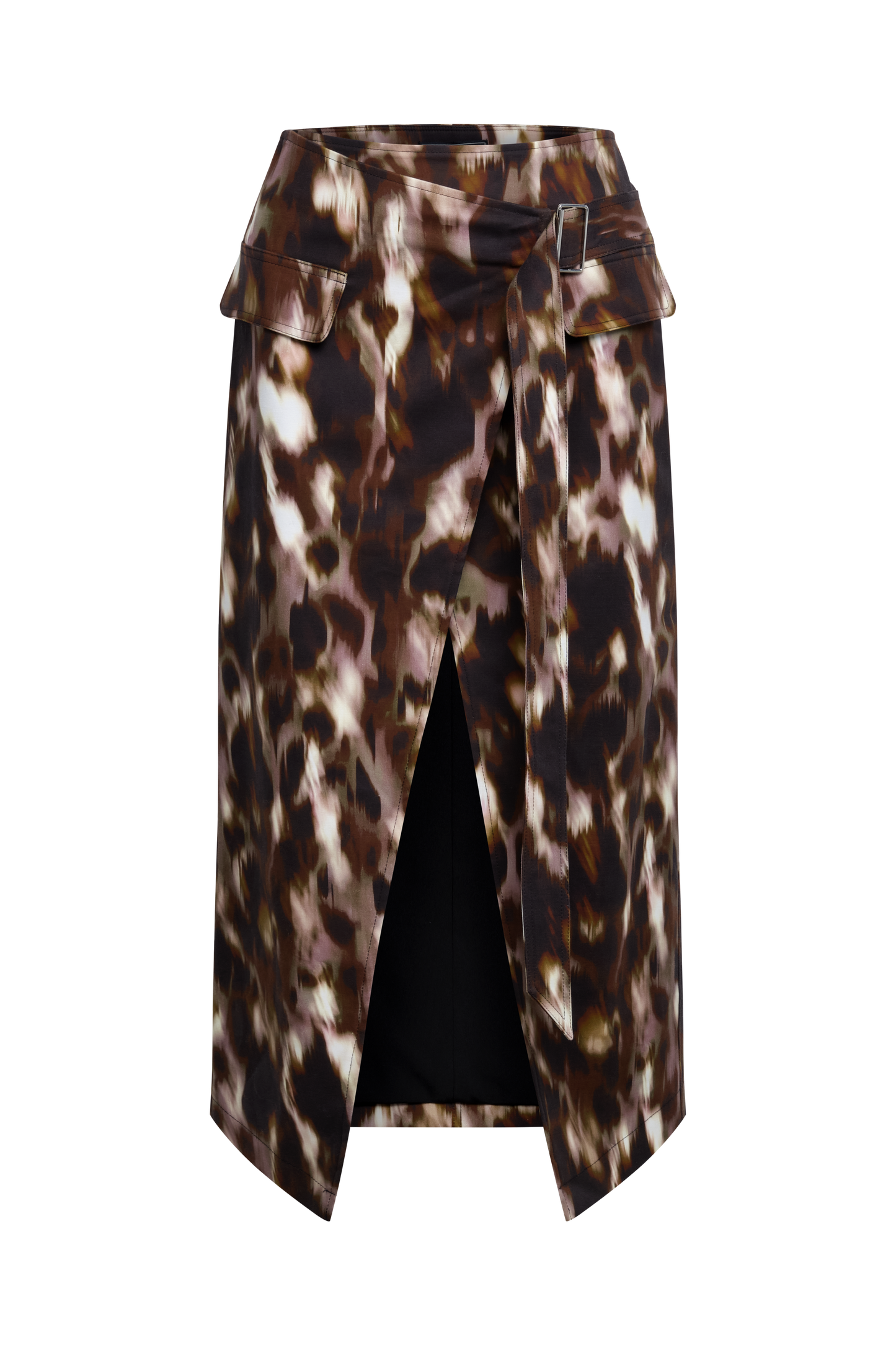BCBGMAXAZRIA Overlap Midi Skirt Leopard Desert Palm Print