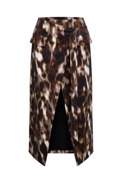 BCBGMAXAZRIA Overlap Midi Skirt Leopard Desert Palm Print