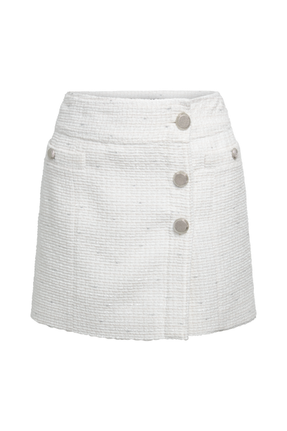 BCBGMAXAZRIA Tweed Wrap Short Skirt White