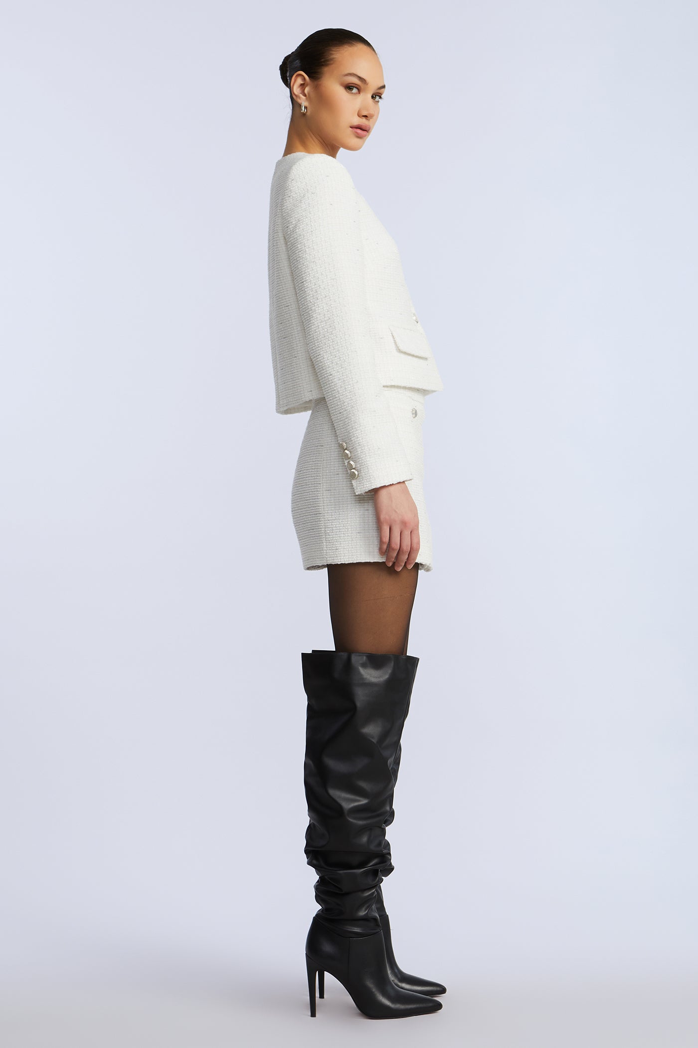 BCBGMAXAZRIA Tweed Wrap Short Skirt White