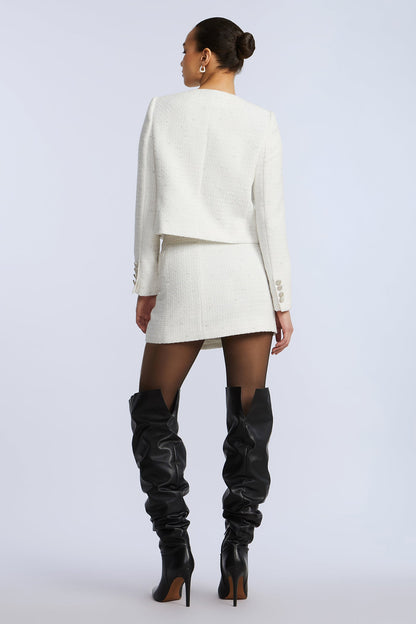 BCBGMAXAZRIA Tweed Wrap Short Skirt White